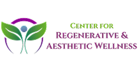 Logo of Center for Regenerative and Aesthetic Wellness with green and purple colors.